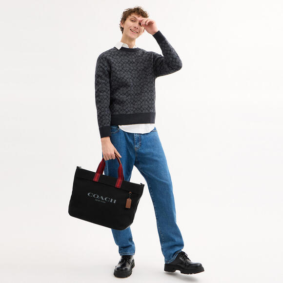 COACH CJ486 Canvas Tote 38 Tote Bag Black Multi - Picture 5 of 8